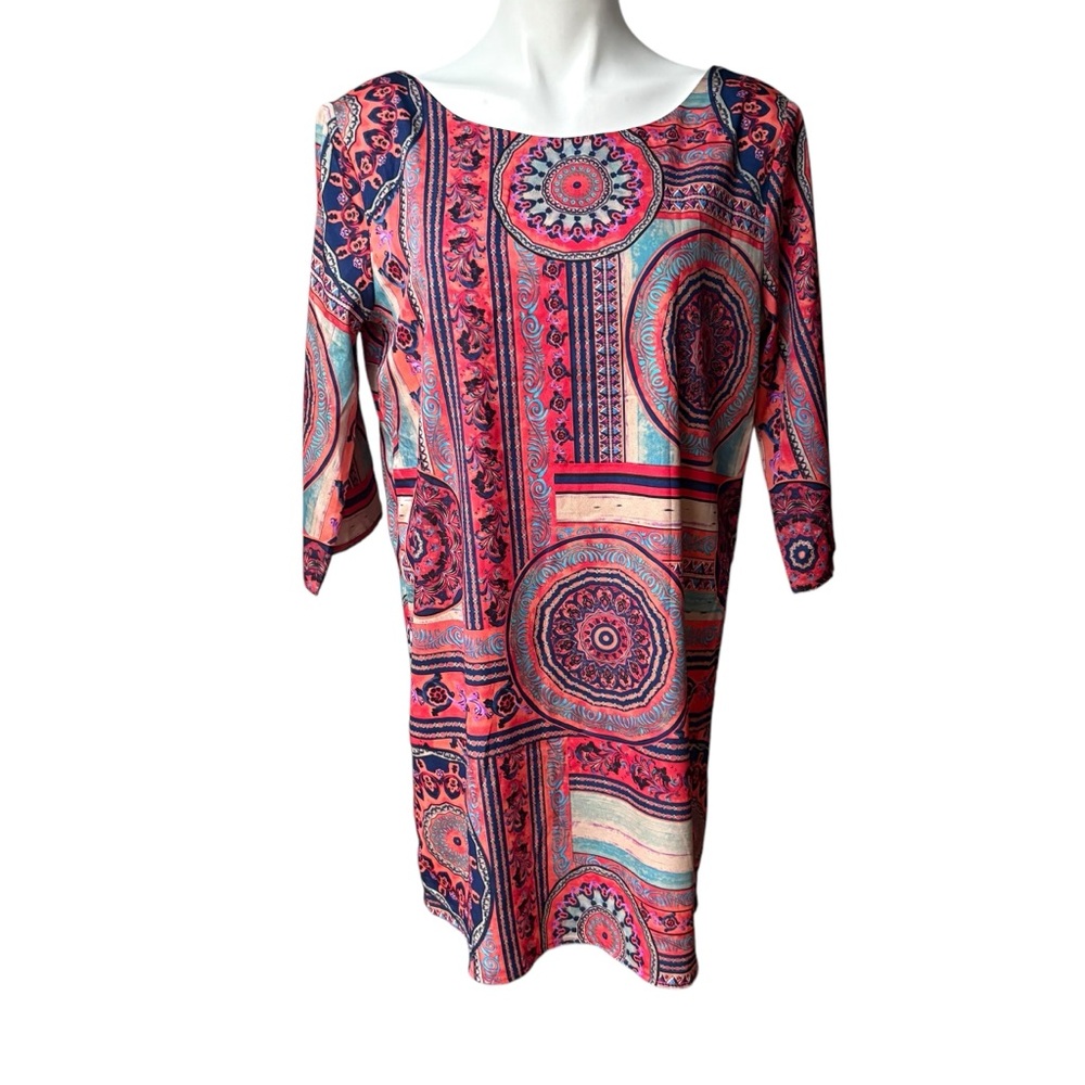 Aakaa Geometric Low Back Shift Dress, Sz M - Picture 2 of 15
